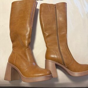 Tan Leather Knee-High Boots
